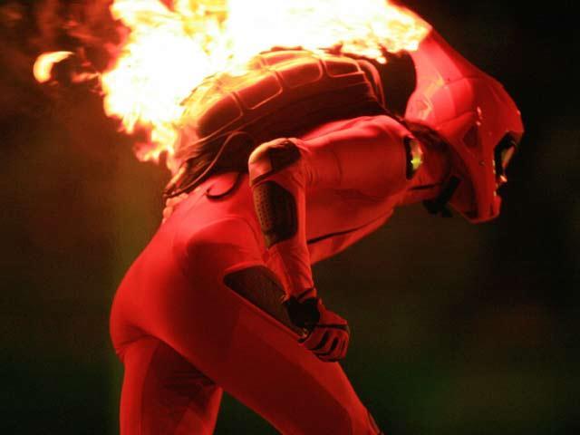Flaming Olympic Inline Skater