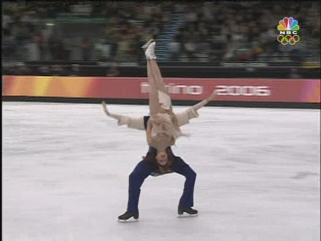 Ice dancer with her butt in his face